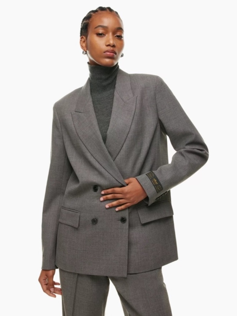 aritzia wilfred grey double-breasted tailored blazer